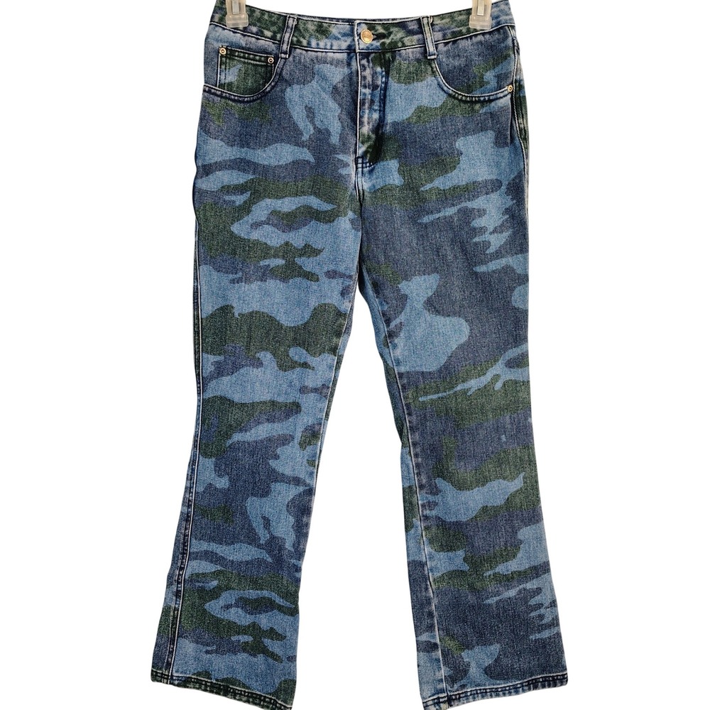 Jr-s.com Vintage Blue Green Camo Straight Leg Jeans Size 7/8 100% Cotton‎